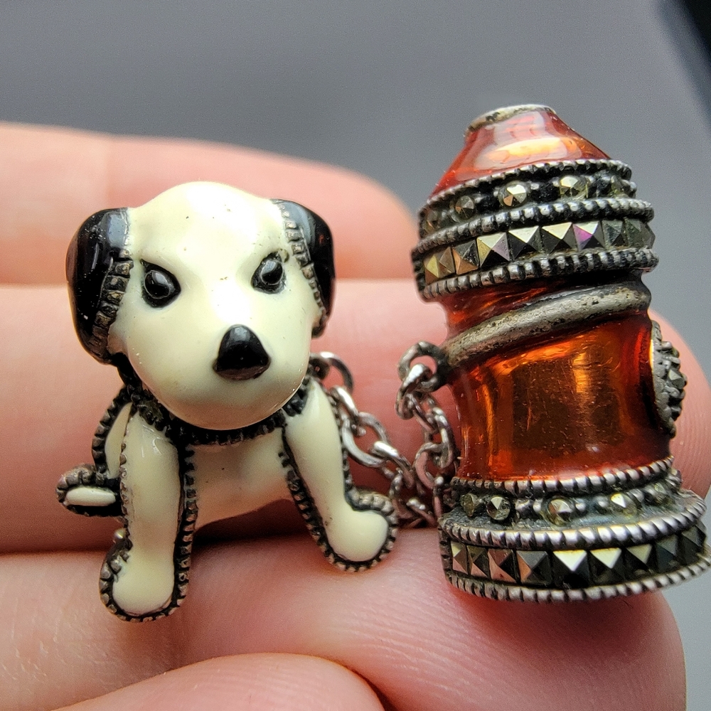 Judith Jack Sterling & Marcasite Enamel Dog Pins